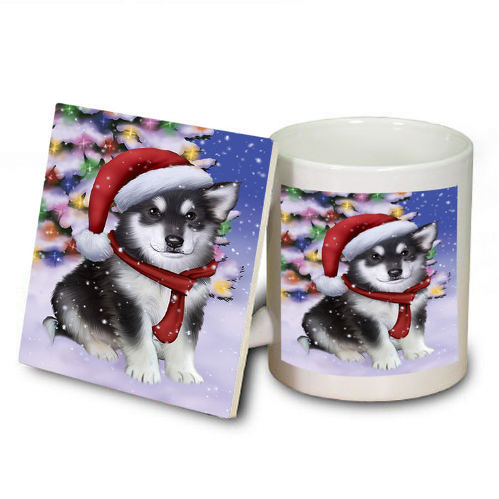 Winterland Wonderland Alaskan Malamute Dog In Christmas Holiday Scenic Background  Mug and Coaster Set MUC53352