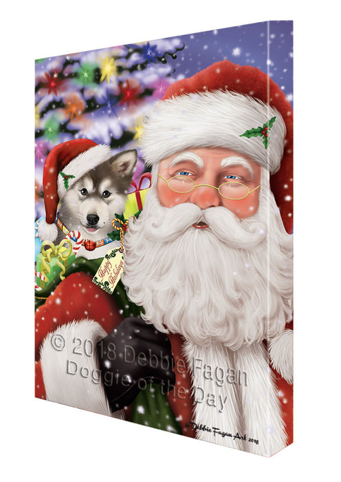 Santa Carrying Alaskan Malamute Dog and Christmas Presents Canvas Print Wall Art Décor CVS103472