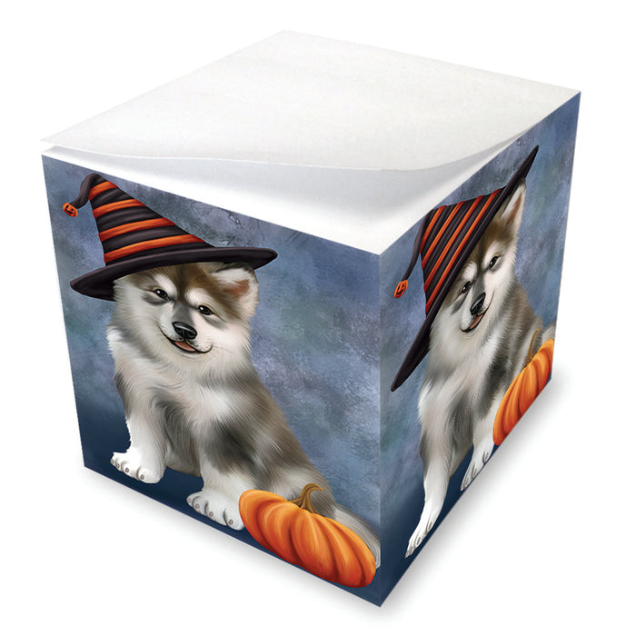 Happy Halloween Alaskan Malamute Dog Wearing Witch Hat with Pumpkin Note Cube NOC56560