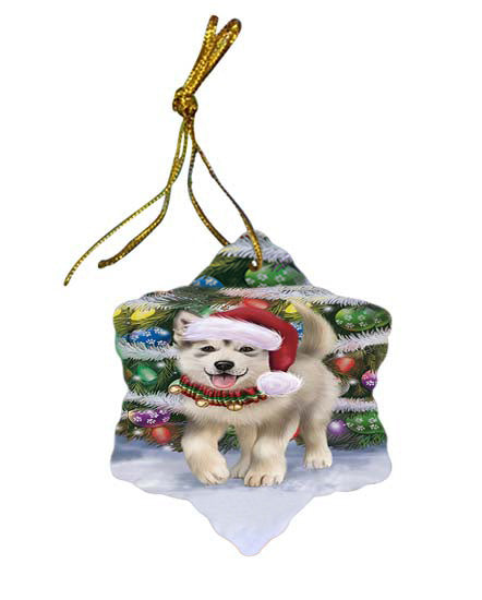 Trotting in the Snow Alaskan Malamute Dog Star Porcelain Ornament SPOR55762