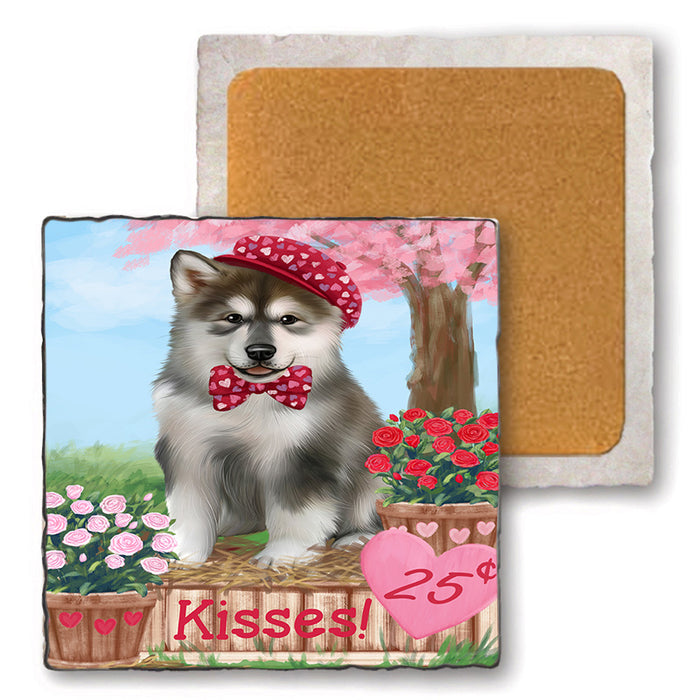Rosie 25 Cent Kisses Alaskan Malamute Dog Set of 4 Natural Stone Marble Tile Coasters MCST51414
