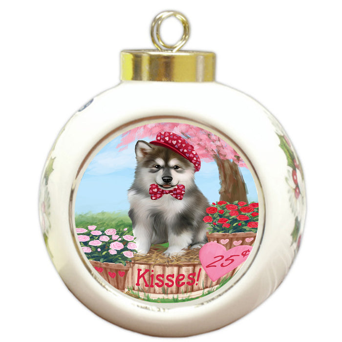 Rosie 25 Cent Kisses Alaskan Malamute Dog Round Ball Christmas Ornament RBPOR56770