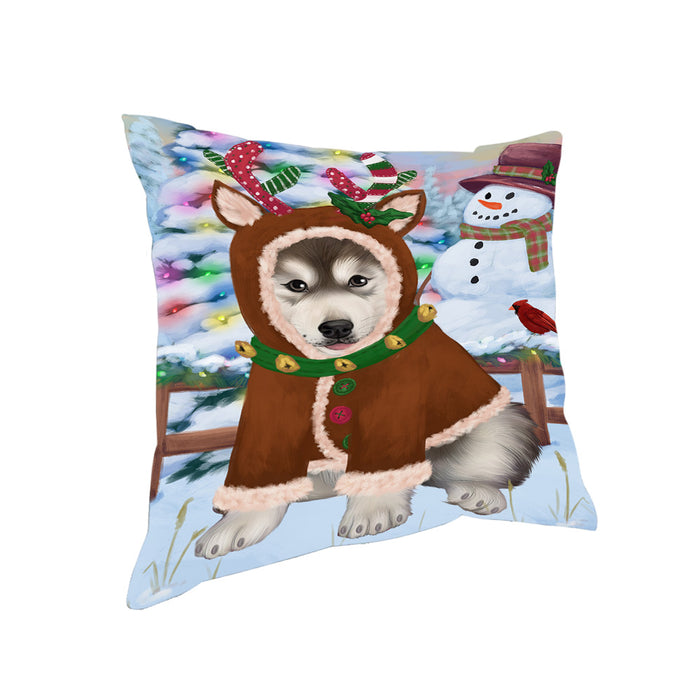 Christmas Gingerbread House Candyfest Alaskan Malamute Dog Pillow PIL78816