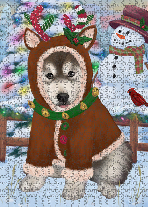 Christmas Gingerbread House Candyfest Alaskan Malamute Dog Puzzle with Photo Tin PUZL92724