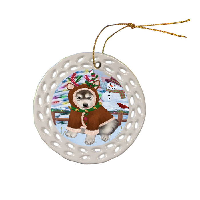Christmas Gingerbread House Candyfest Alaskan Malamute Dog Ceramic Doily Ornament DPOR56487