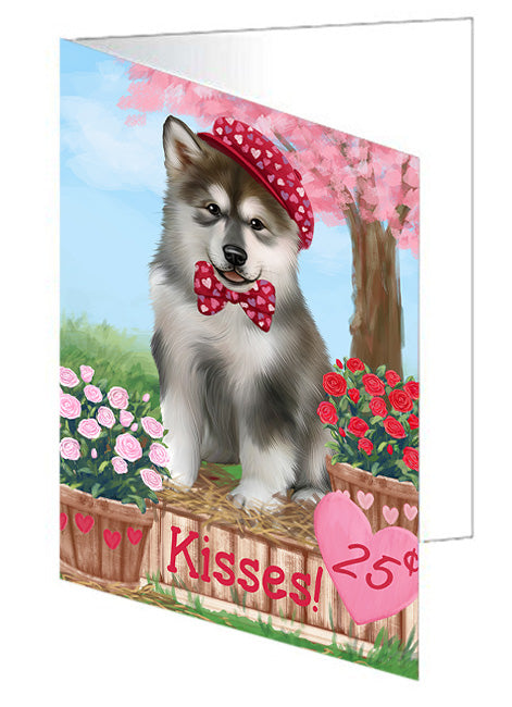 Rosie 25 Cent Kisses Alaskan Malamute Dog Handmade Artwork Assorted Pets Greeting Cards and Note Cards with Envelopes for All Occasions and Holiday Seasons GCD73757
