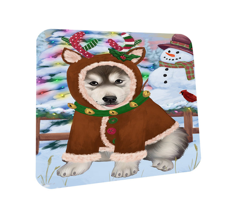 Christmas Gingerbread House Candyfest Alaskan Malamute Dog Coasters Set of 4 CST56089