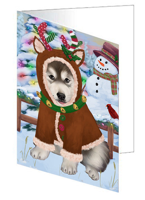 Christmas Gingerbread House Candyfest Alaskan Malamute Dog Handmade Artwork Assorted Pets Greeting Cards and Note Cards with Envelopes for All Occasions and Holiday Seasons GCD72908