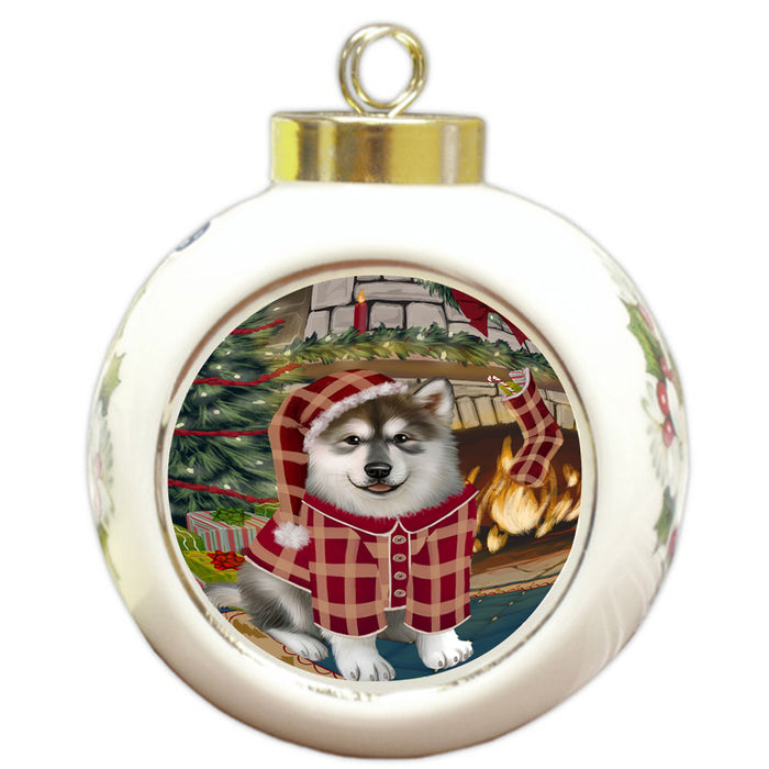 The Stocking was Hung Alaskan Malamute Dog Round Ball Christmas Ornament RBPOR55514