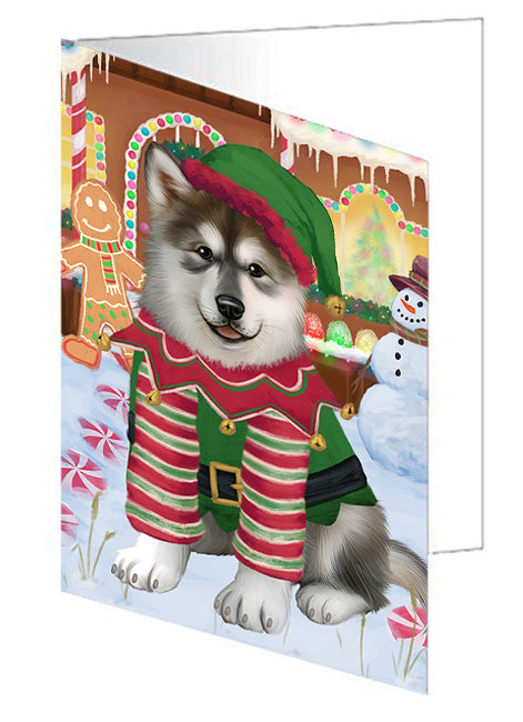 Christmas Gingerbread House Candyfest Alaskan Malamute Dog Handmade Artwork Assorted Pets Greeting Cards and Note Cards with Envelopes for All Occasions and Holiday Seasons GCD72911