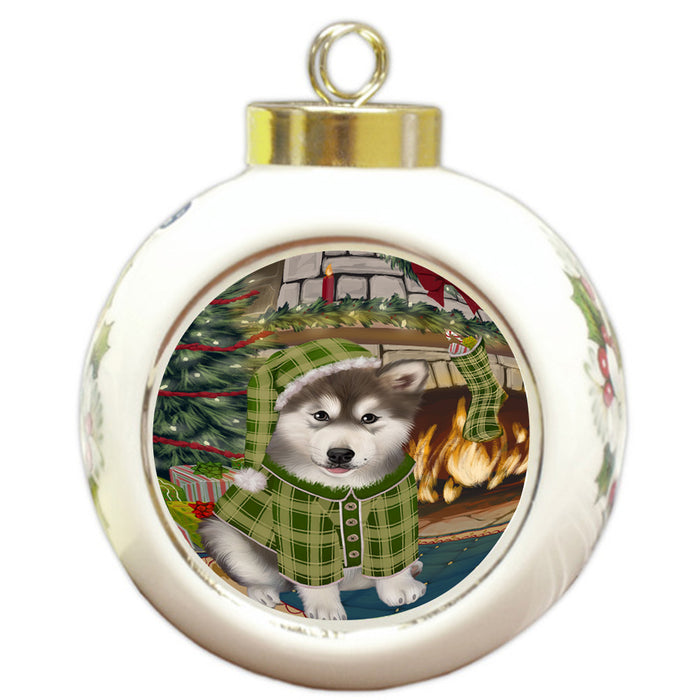 The Stocking was Hung Alaskan Malamute Dog Round Ball Christmas Ornament RBPOR55515