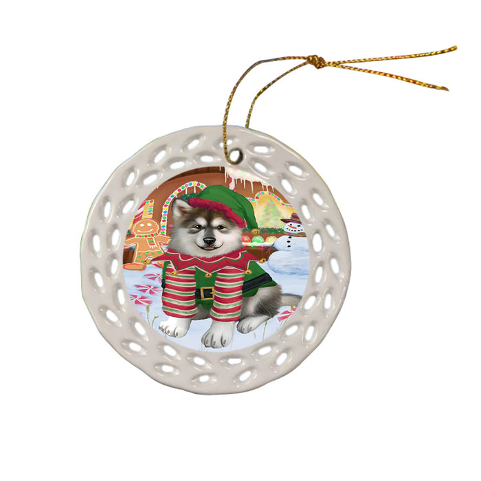 Christmas Gingerbread House Candyfest Alaskan Malamute Dog Ceramic Doily Ornament DPOR56488