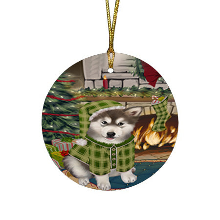 The Stocking was Hung Alaskan Malamute Dog Round Flat Christmas Ornament RFPOR55515