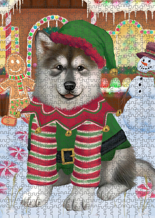 Christmas Gingerbread House Candyfest Alaskan Malamute Dog Puzzle with Photo Tin PUZL92728