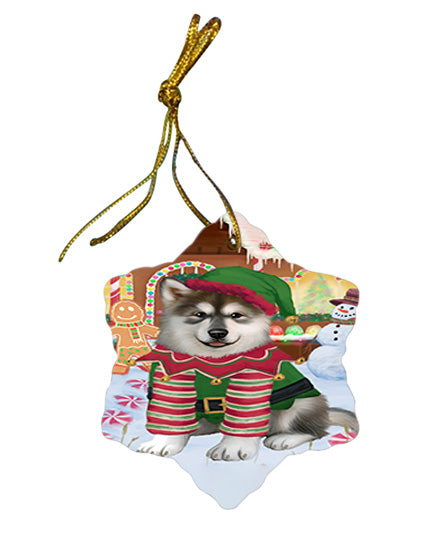 Christmas Gingerbread House Candyfest Alaskan Malamute Dog Star Porcelain Ornament SPOR56488