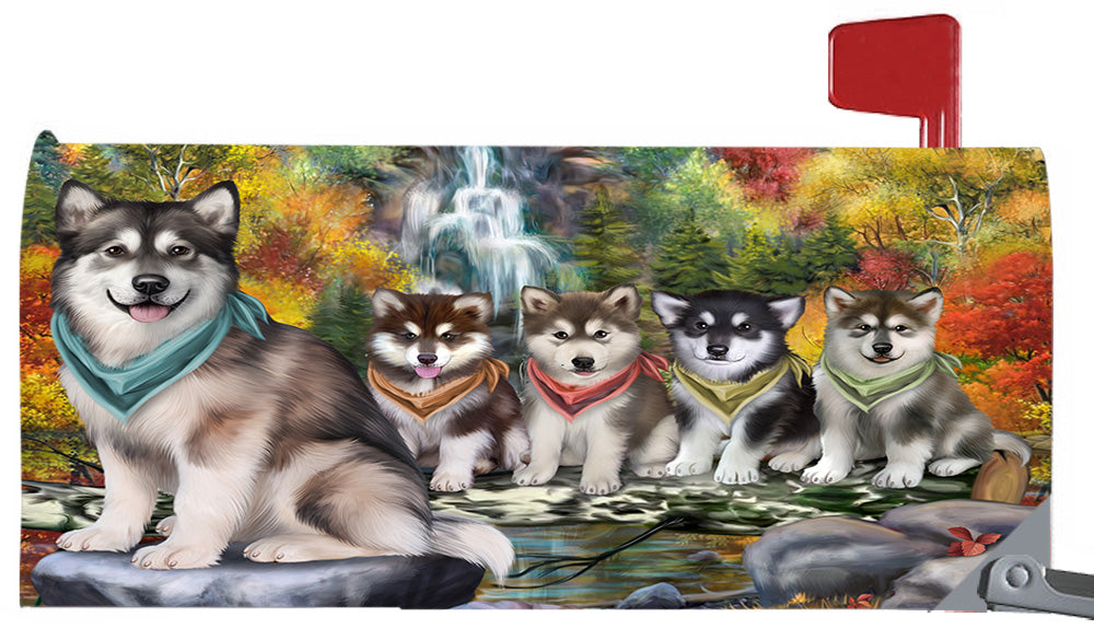 Scenic Waterfall Alaskan Malamute Dogs Magnetic Mailbox Cover MBC48695