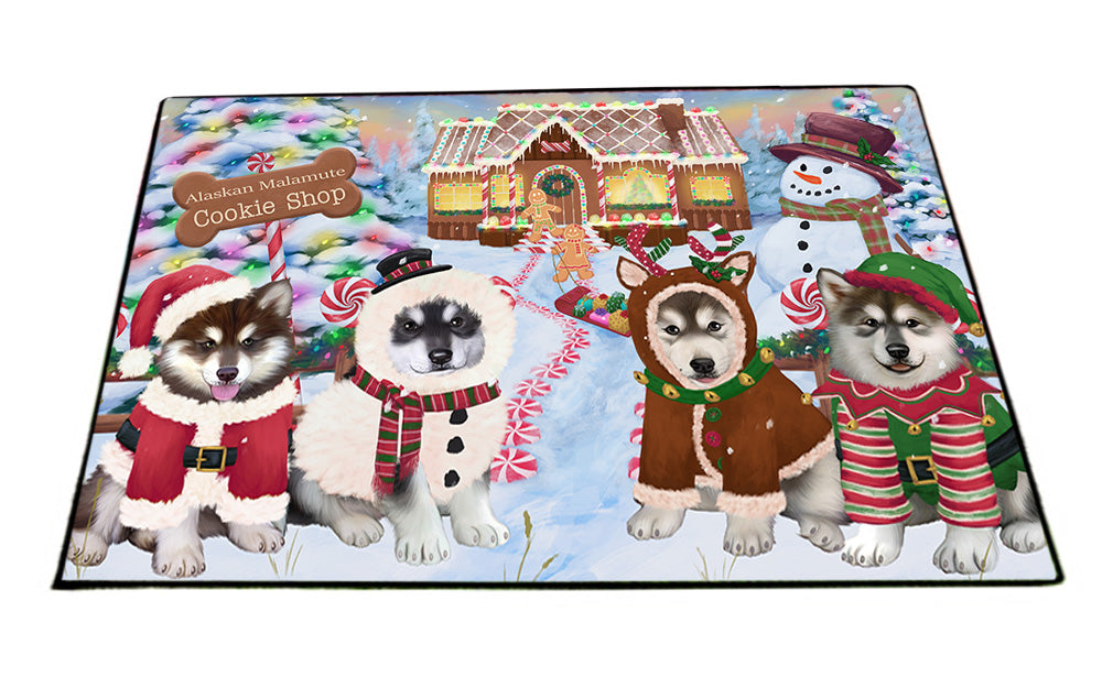 Holiday Gingerbread Cookie Shop Alaskan Malamutes Dog Floormat FLMS53103