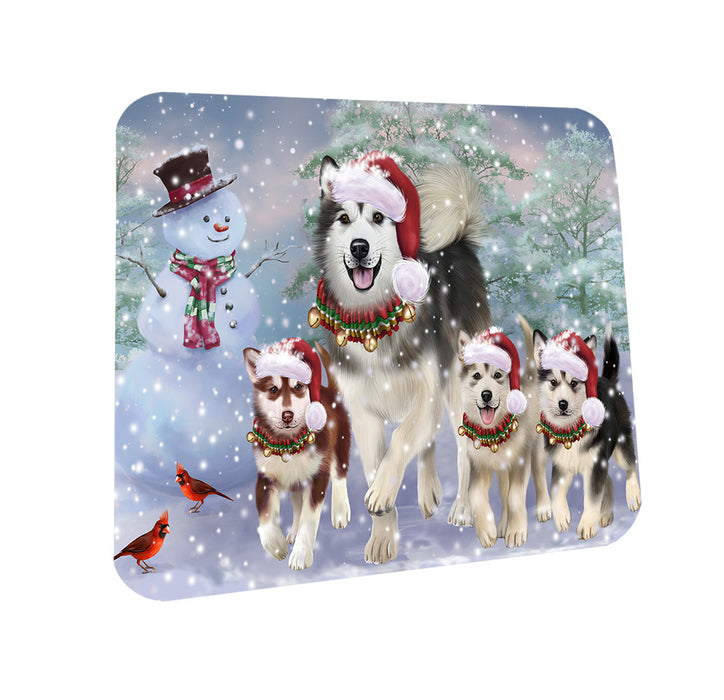 Christmas Running Family Alaskan Malamutes Dog Coasters Set of 4 CST55418
