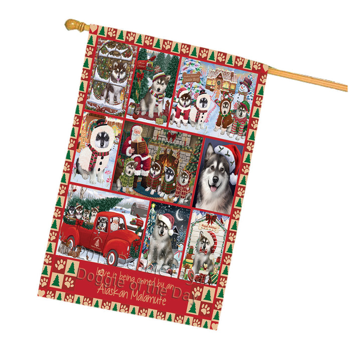 Love is Being Owned Christmas Alaskan Malamute Dogs House Flag FLG66027