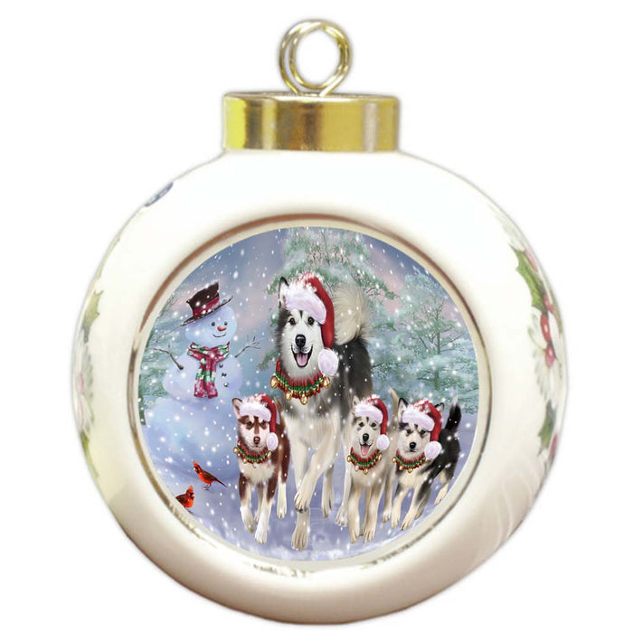 Christmas Running Family Alaskan Malamutes Dog Round Ball Christmas Ornament RBPOR55816