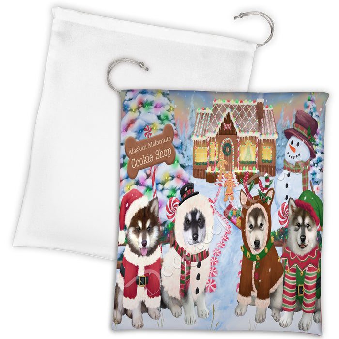 Holiday Gingerbread Cookie Alaskan Malamute Dogs Shop Drawstring Laundry or Gift Bag LGB48557