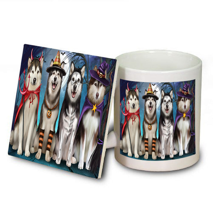 Happy Halloween Trick or Treat Alaskan Malamutes Dog Mug and Coaster Set MUC54469