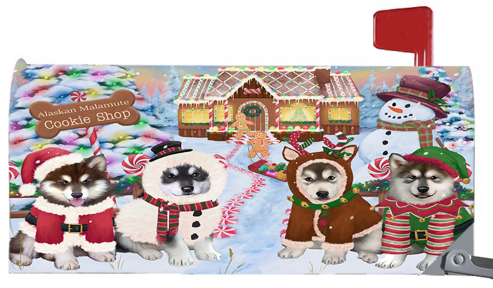 Christmas Holiday Gingerbread Cookie Shop Alaskan Malamute Dogs 6.5 x 19 Inches Magnetic Mailbox Cover Post Box Cover Wraps Garden Yard Décor MBC48954