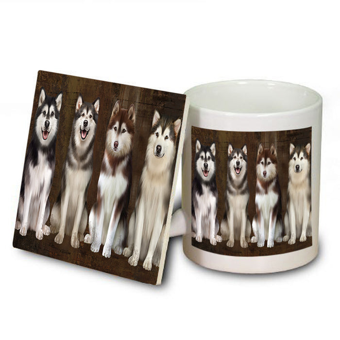 Rustic 4 Alaskan Malamutes Dog Mug and Coaster Set MUC54345
