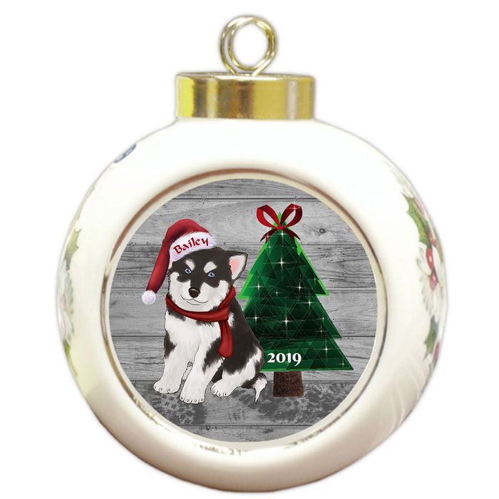 Custom Personalized Alaskan Malamute Dog Glassy Classy Christmas Round Ball Ornament