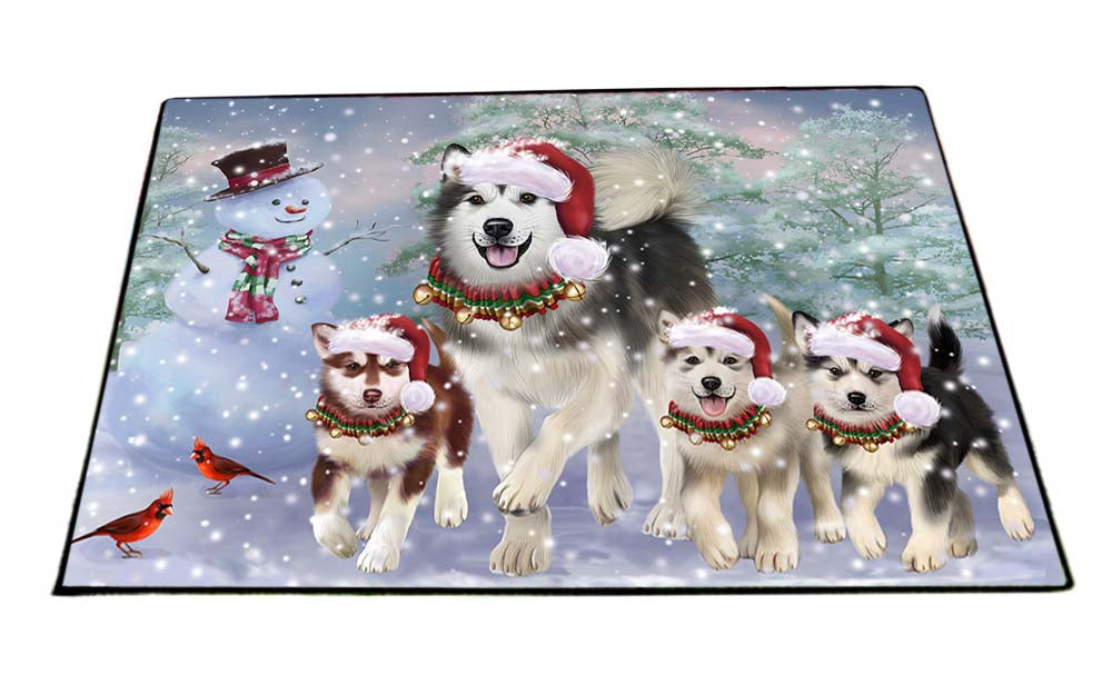 Christmas Running Family Alaskan Malamutes Dog Floormat FLMS52803