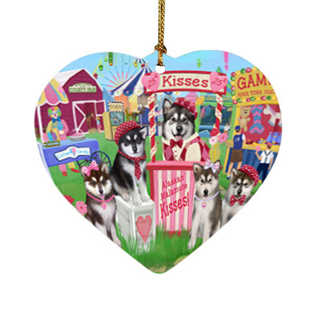 Carnival Kissing Booth Alaskan Malamutes Dog Heart Christmas Ornament HPOR56634