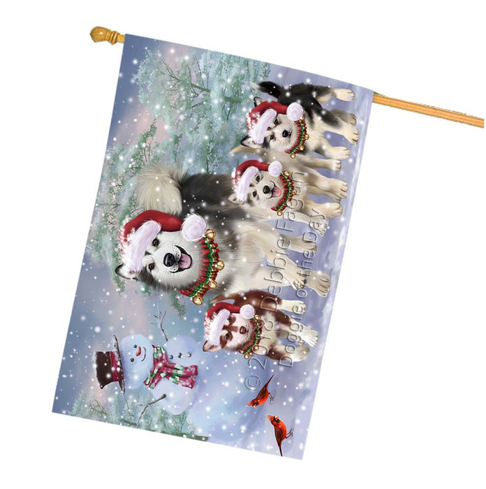 Christmas Running Family Alaskan Malamutes Dog House Flag FLG55889