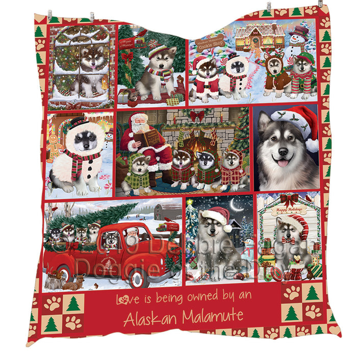 Love is Being Owned Christmas Alaskan Malamute Dogs Quilt