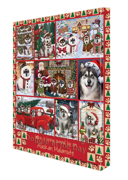 Love is Being Owned Christmas Alaskan Malamute Dog Canvas Wall Art - Premium Quality Ready to Hang Room Decor Wall Art Canvas - Unique Animal Printed Digital Painting for Decoration