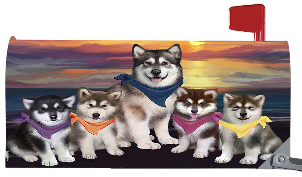Family Sunset Portrait Alaskan Malamute Dogs Magnetic Mailbox Cover MBC48436