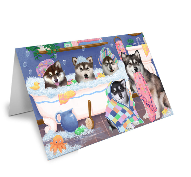 Rub A Dub Dogs In A Tub Alaskan Malamutes Dog Handmade Artwork Assorted Pets Greeting Cards and Note Cards with Envelopes for All Occasions and Holiday Seasons GCD74768