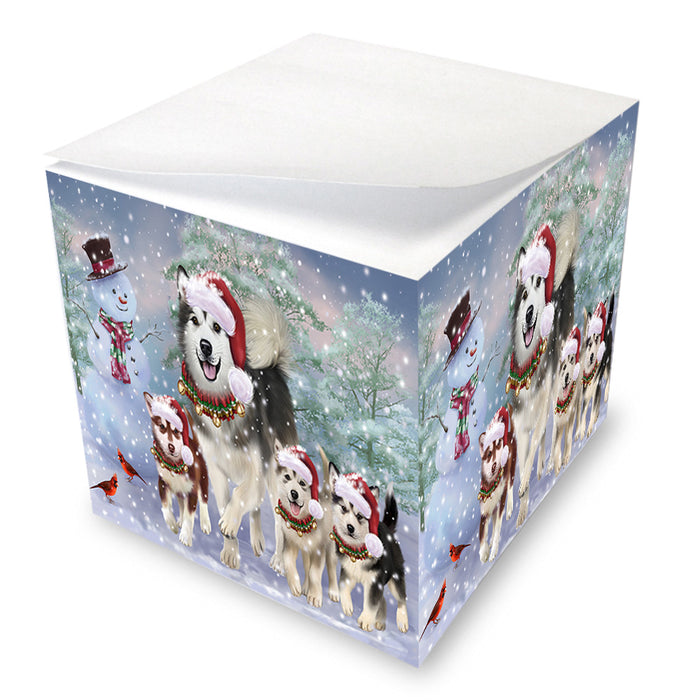 Christmas Running Family Alaskan Malamutes Dog Note Cube NOC53806