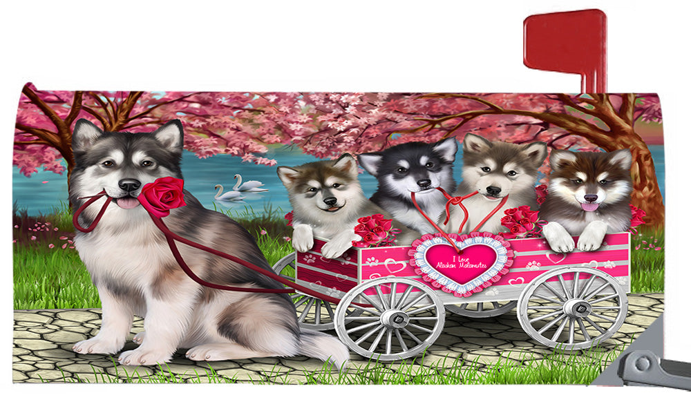 I Love Alaskan Malamute Dogs in a Cart Magnetic Mailbox Cover MBC48524