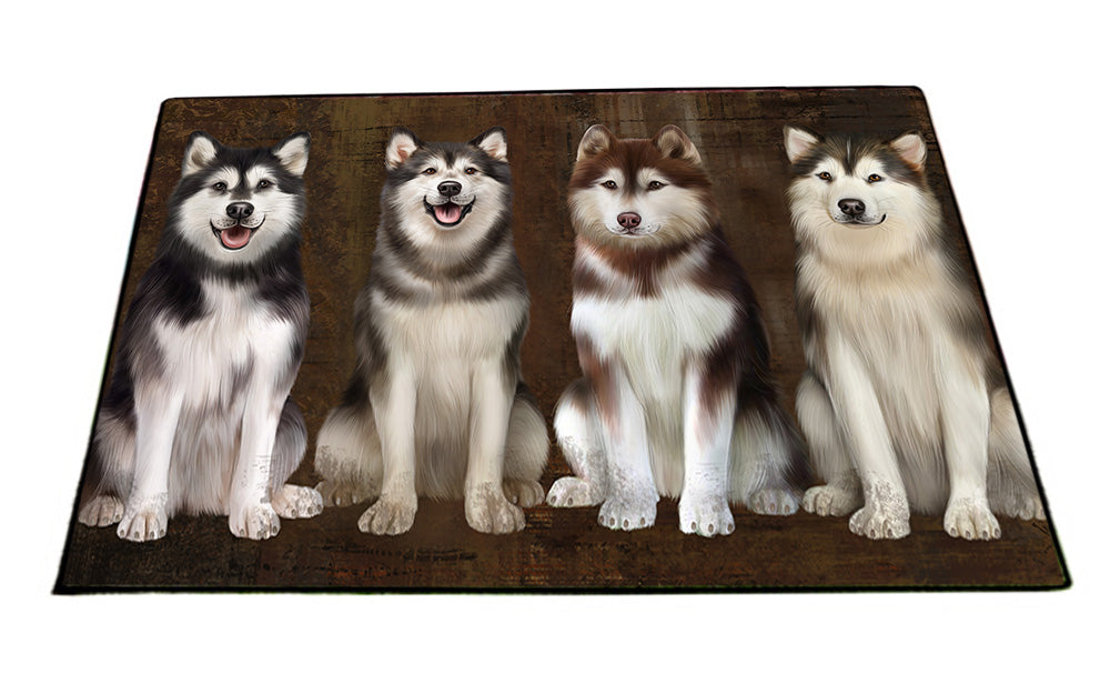 Rustic 4 Alaskan Malamutes Dog Floormat FLMS54592