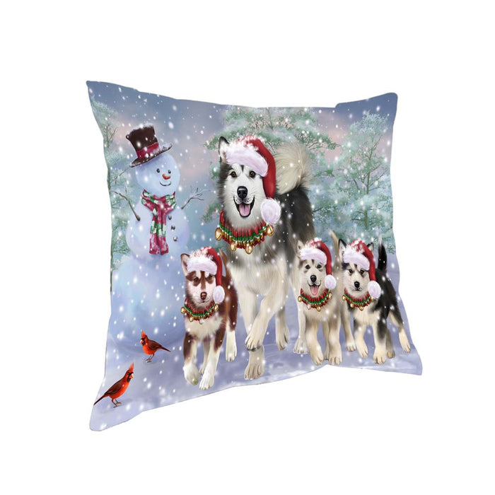 Christmas Running Family Alaskan Malamutes Dog Pillow PIL70768
