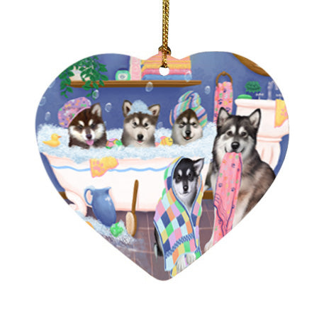 Rub A Dub Dogs In A Tub Alaskan Malamutes Dog Heart Christmas Ornament HPOR57107