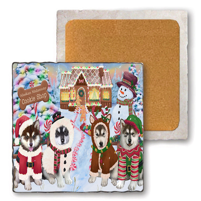 Holiday Gingerbread Cookie Shop Alaskan Malamutes Dog Set of 4 Natural Stone Marble Tile Coasters MCST51093