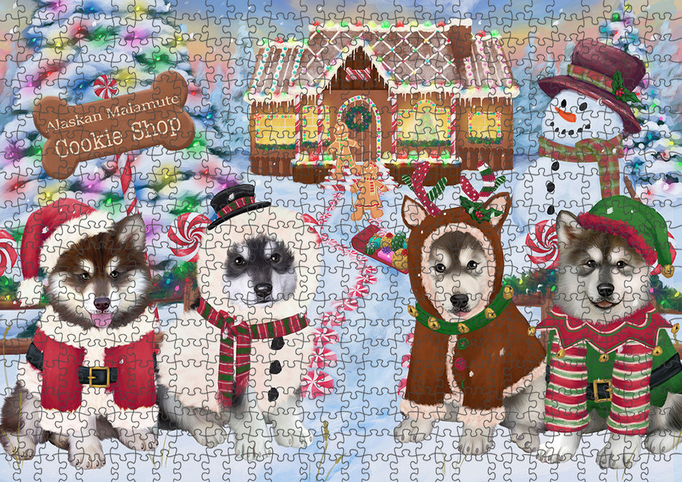 Holiday Gingerbread Cookie Shop Alaskan Malamutes Dog Puzzle with Photo Tin PUZL92576
