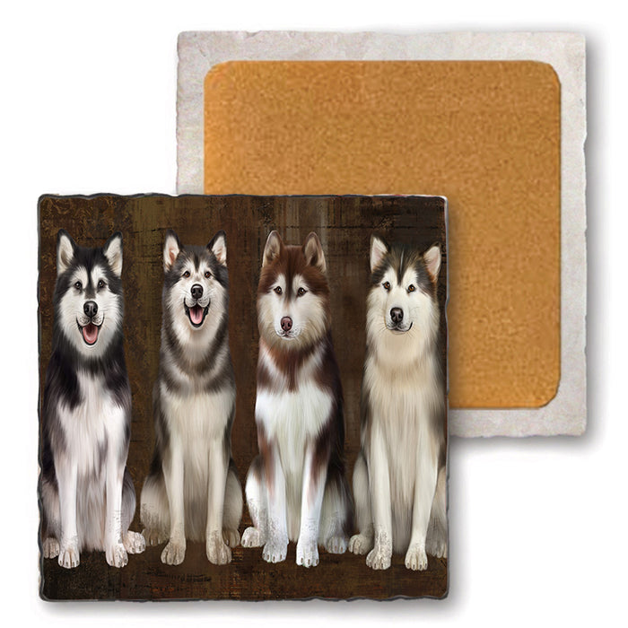Rustic 4 Alaskan Malamutes Dog Set of 4 Natural Stone Marble Tile Coasters MCST49353