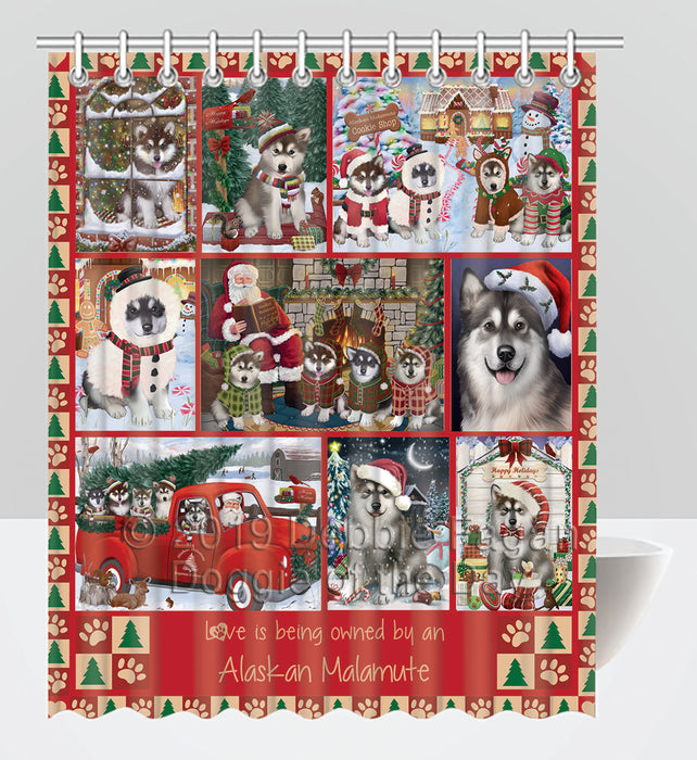 Love is Being Owned Christmas Alaskan Malamute Dogs Shower Curtain