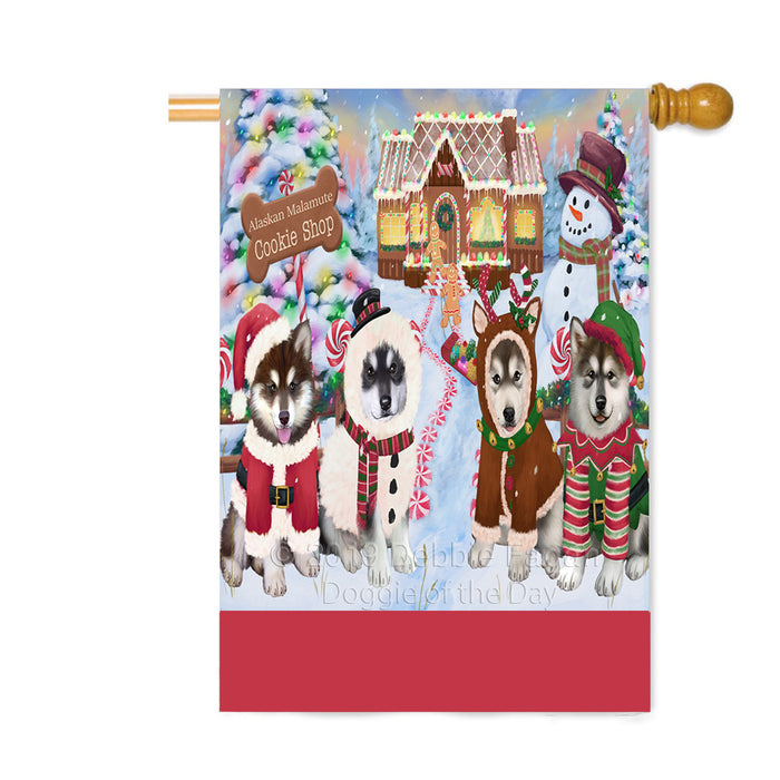 Personalized Holiday Gingerbread Cookie Shop Alaskan Malamute Dogs Custom House Flag FLG-DOTD-A59223