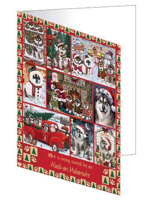 Love is Being Owned Christmas Alaskan Malamute Dogs Handmade Artwork Assorted Pets Greeting Cards and Note Cards with Envelopes for All Occasions and Holiday Seasons GCD78791