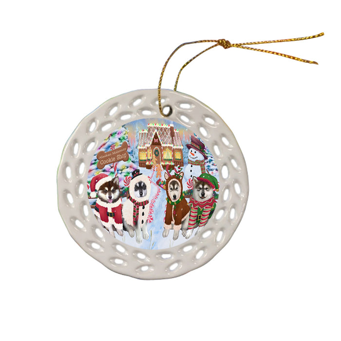 Holiday Gingerbread Cookie Shop Alaskan Malamutes Dog Ceramic Doily Ornament DPOR56449