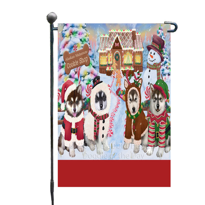 Personalized Holiday Gingerbread Cookie Shop Alaskan Malamute Dogs Custom Garden Flags GFLG-DOTD-A59167