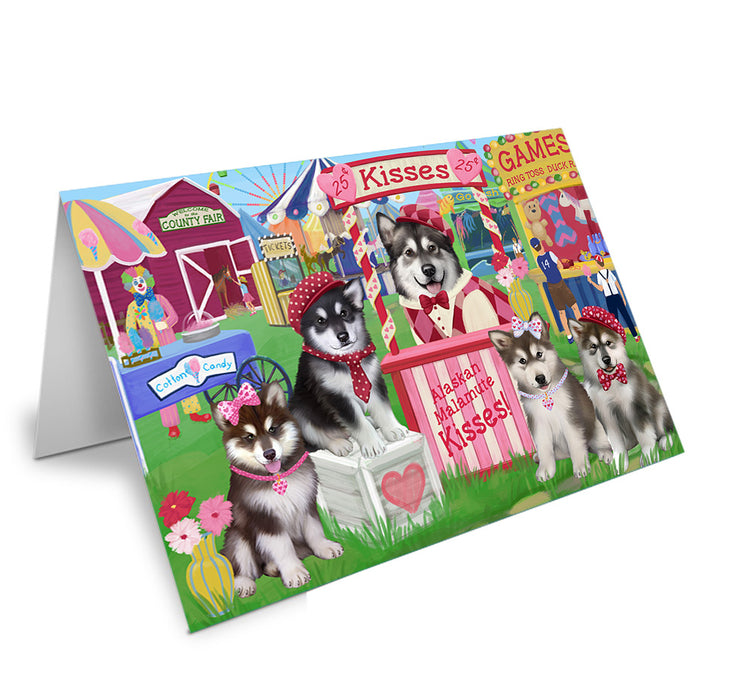 Carnival Kissing Booth Alaskan Malamutes Dog Handmade Artwork Assorted Pets Greeting Cards and Note Cards with Envelopes for All Occasions and Holiday Seasons GCD73349
